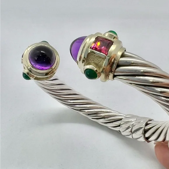 David Yurman 10mm 14K Gold, Sterling Silver Multicolor Renaissance Cuff Bracelet - Picture 15 of 16